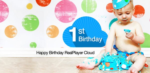 cute baby boy smashes and eats his blue RealPlayer Cloud cake